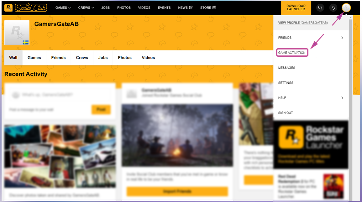 Rockstar Aktivierung per Webseite. Schritt 2